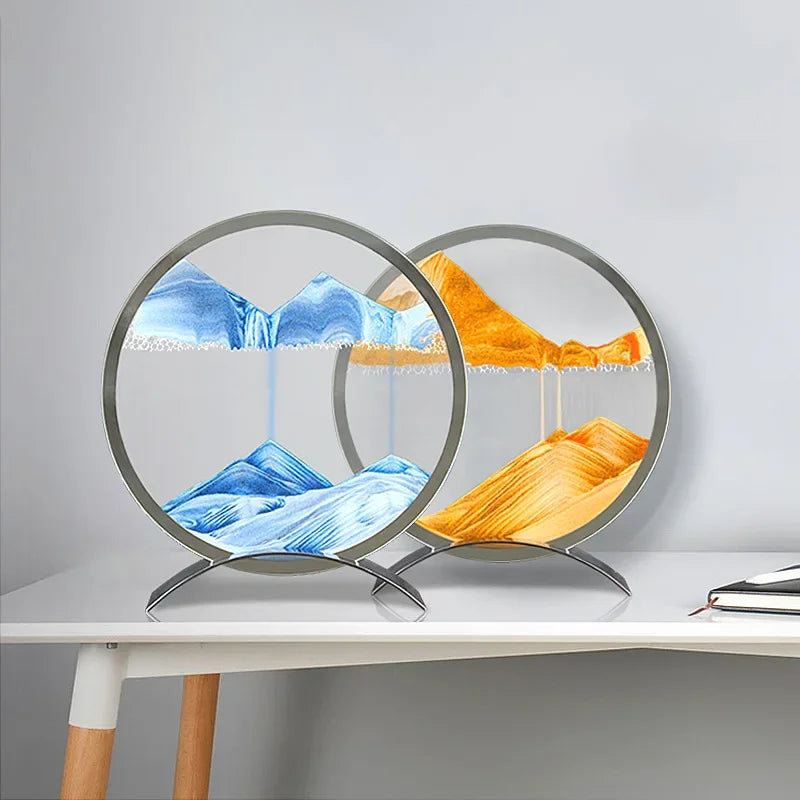 Moving Sand Art Picture Round Glass Quicksand Hourglass 3D Deep Sea Sandscape In Motion Flowing Sand Painting Home Decor Gifts