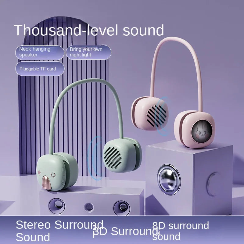 Neck hanging wireless bluetooth speaker with light usb mini portable neck hanging subwoofer outdoor sports retro audio