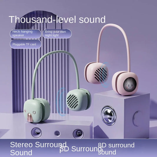 Neck hanging wireless bluetooth speaker with light usb mini portable neck hanging subwoofer outdoor sports retro audio
