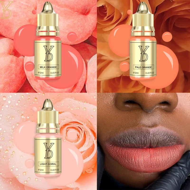 YDPMU 6ML 12ML Black Lip Correction Pigment Set Professional Semi Permanent Makeup Tattoo Ink for Dark Lip Neutralization 3pcs