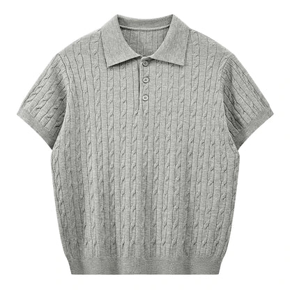 Jack's American Retro Twisted Flower Knitted Short Sleeved Polo Shirt for Men's Summer Trendy Brand Loose Casual Pullover Top