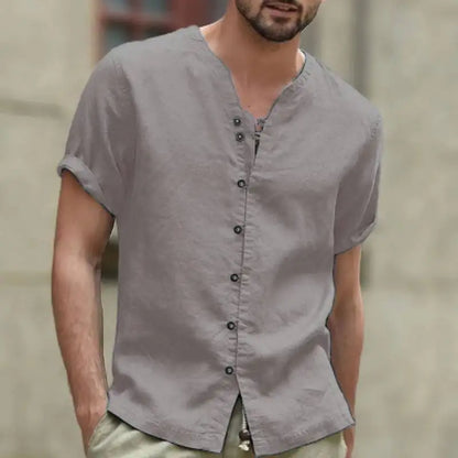 New linen shirt men's casual shirt lightweight short sleeved Henry Beach shirt Hawaii T-shirt men