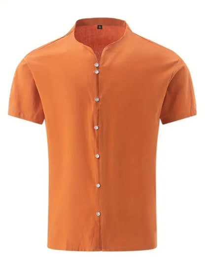 New linen shirt men's casual shirt lightweight short sleeved Henry Beach shirt Hawaii T-shirt men