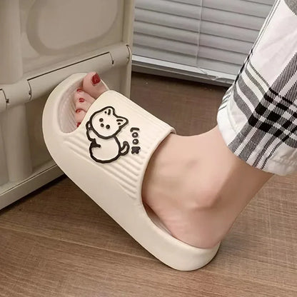 2025 Summer Women Slippers Bath Thick Platform Non-Slip Home Cat Cartoon Flip Flops Beach Sandals Ladies Slides Indoor Outdoor
