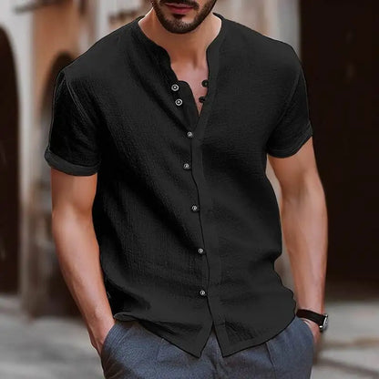New linen shirt men's casual shirt lightweight short sleeved Henry Beach shirt Hawaii T-shirt men