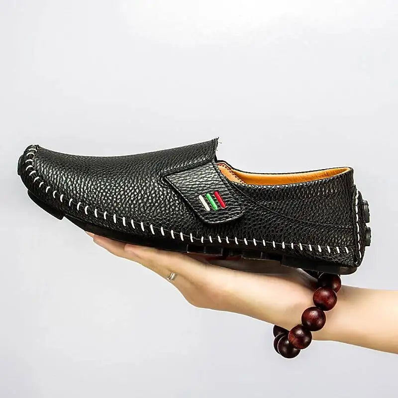 Men's Summer New Hollow Out Driving Breathable Leather Sandals Rubber Outsole Comfortable Casual Slip-On Shoes