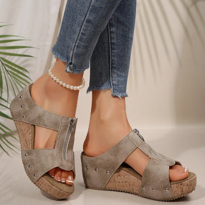 Women's Non-Slip Open Toe Cutout Wedge Sandals Cork Platform Mules Comfortable Breathable Summer Footwear