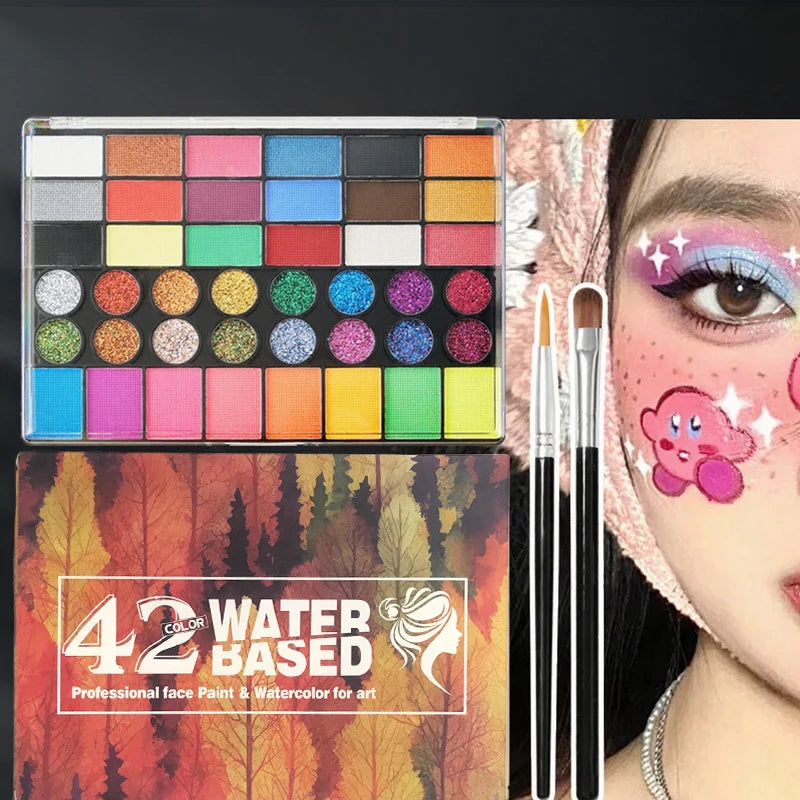 42 Colors UV Neon Face Paint Set Water Soluble Fluorescent Glitter Art Makeup for Body Painting Festivals Halloween