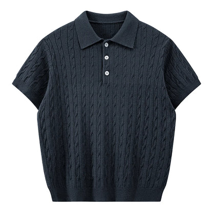 Jack's American Retro Twisted Flower Knitted Short Sleeved Polo Shirt for Men's Summer Trendy Brand Loose Casual Pullover Top