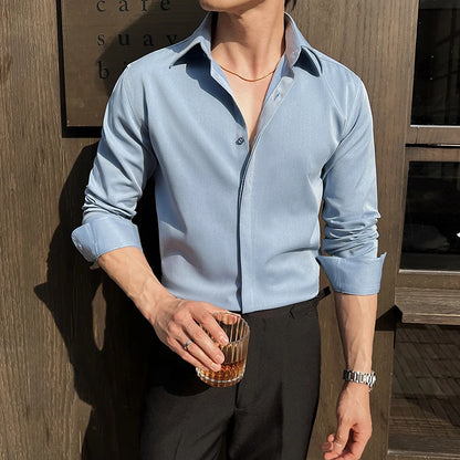 Men's White Long-Sleeve Dress Shirt - Slim  Comfortable Fabric. Ideal for Formal Events & Everyday Wear. Classic & Modern Design